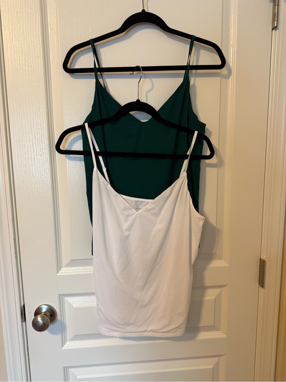 White House Black Market Emerald Green & White Spaghetti Strap Cami Pair